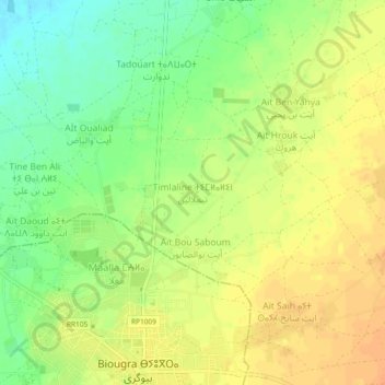 Carte topographique Timlaline, altitude, relief