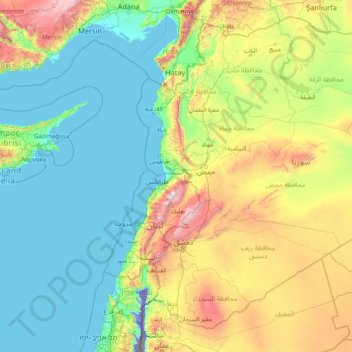 Carte topographique Akkar, altitude, relief