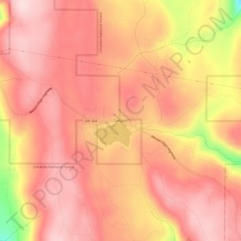 Carte topographique Tollgate, altitude, relief