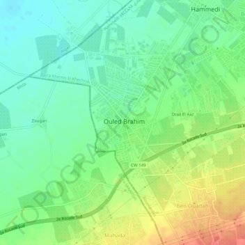 Carte topographique Ouled Brahim, altitude, relief