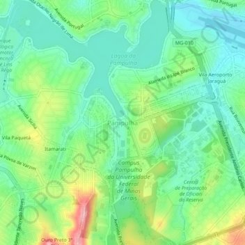 Carte topographique Pampulha, altitude, relief