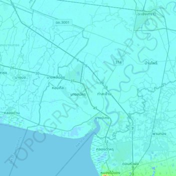 Carte topographique Bang Wua Khanarak, altitude, relief