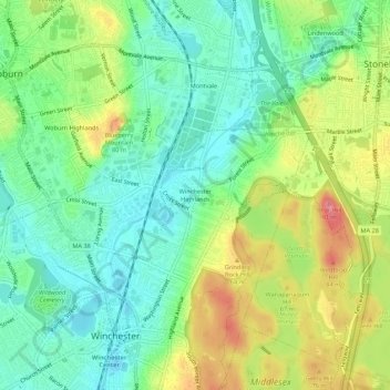 Carte topographique Winchester Highlands, altitude, relief