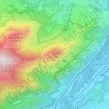 Carte topographique Pic d'Alian, altitude, relief