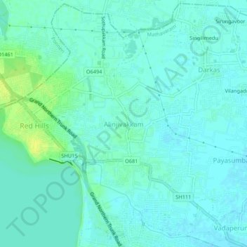 Carte topographique Alinjivakkam, altitude, relief