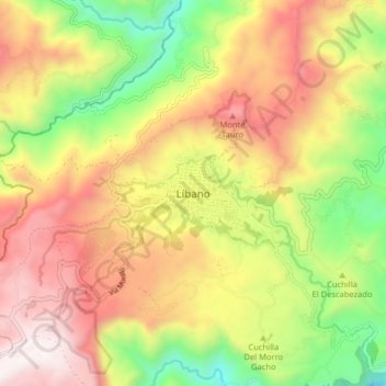 Carte topographique El Líbano, altitude, relief