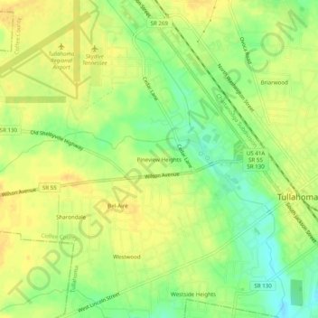 Carte topographique Pineview Heights, altitude, relief