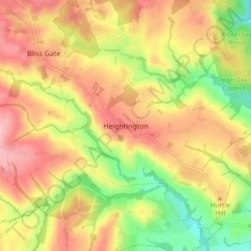 Carte topographique Heightington, altitude, relief