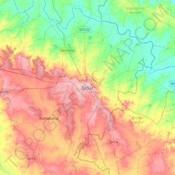Carte topographique Bidar, altitude, relief