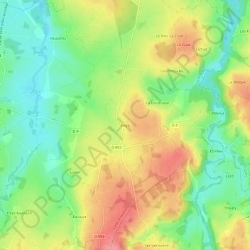 Carte topographique Angly, altitude, relief