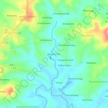 Carte topographique Soarano Sud, altitude, relief