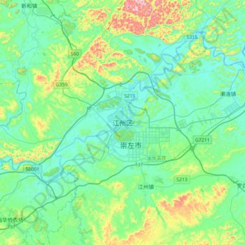 Carte topographique Jiangzhou, altitude, relief
