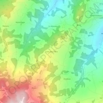 Carte topographique Costa della Mora, altitude, relief