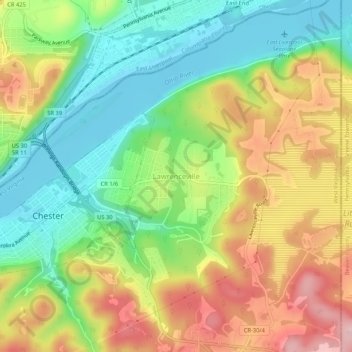 Carte topographique Lawrenceville, altitude, relief