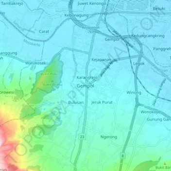 Carte topographique Gempol, altitude, relief