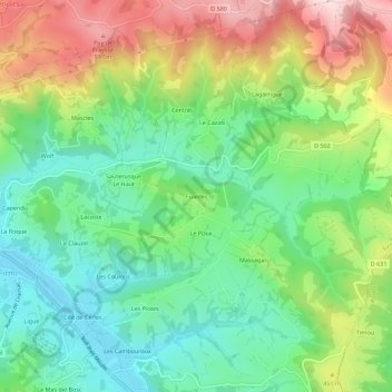 Carte topographique Fualdes, altitude, relief