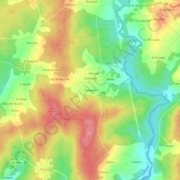 Carte topographique Pumares, altitude, relief