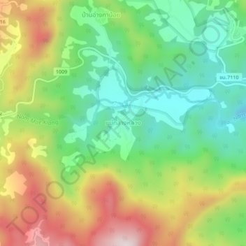 Carte topographique Mae Klang Luang, altitude, relief