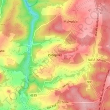 Carte topographique Patignies, altitude, relief