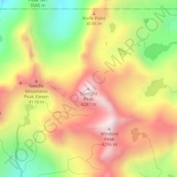 Carte topographique Sunlight Peak, altitude, relief