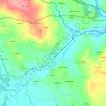 Carte topographique Portopulgo, altitude, relief