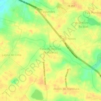 Carte topographique Patacas (Distrito de Aquiraz), altitude, relief