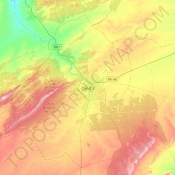 Carte topographique Djelfa, altitude, relief