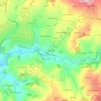 Carte topographique Vieux Coise, altitude, relief