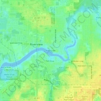 Carte topographique Alafia Oaks, altitude, relief