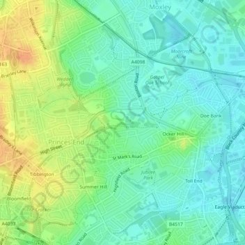 Carte topographique Gospel Oak, altitude, relief