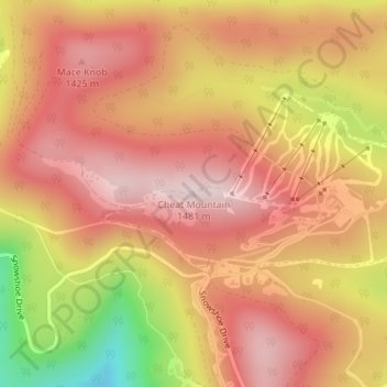 Carte topographique Cheat Mountain, altitude, relief
