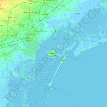 Carte topographique Venezia, altitude, relief