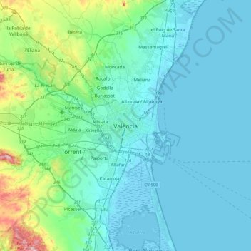 Carte topographique Valence, altitude, relief