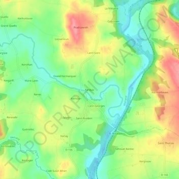 Carte topographique Kerduic, altitude, relief