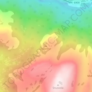 Carte topographique Glenna, altitude, relief