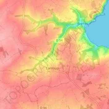 Carte topographique Ar Rhuniou, altitude, relief