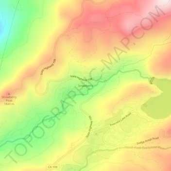 Carte topographique Strawberry, altitude, relief