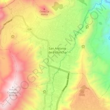 Carte topographique San Antonio de Pichincha, altitude, relief