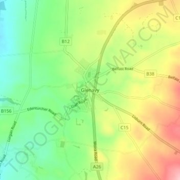 Carte topographique Glenavy, altitude, relief