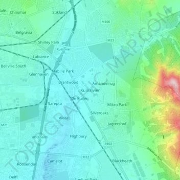 Carte topographique Kuilsrivier, altitude, relief