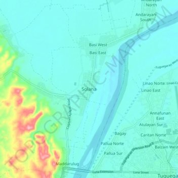 Carte topographique Solana, altitude, relief