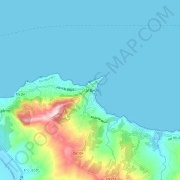 Carte topographique Dellys, altitude, relief