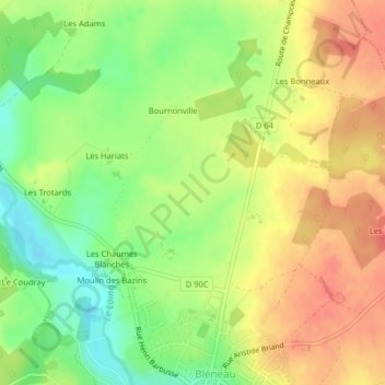 Carte topographique Velin, altitude, relief