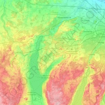 Carte topographique Wörthsee, altitude, relief