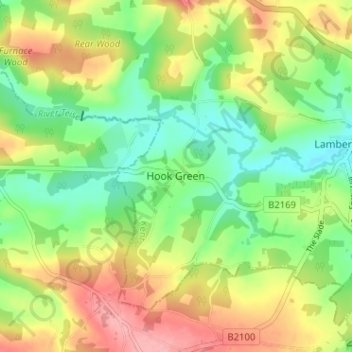 Carte topographique Hook Green, altitude, relief