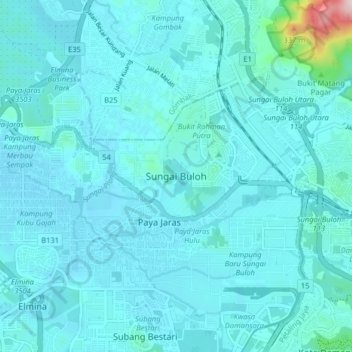 Carte topographique Sungai Buloh, altitude, relief