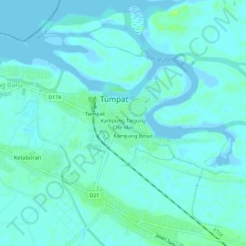 Carte topographique Kampung Tanjung Che Mas, altitude, relief