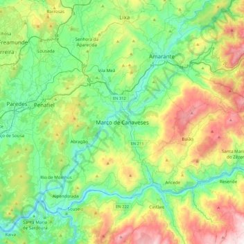 Carte topographique Marco de Canaveses, altitude, relief