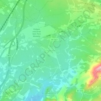 Carte topographique Sant Pere Molanta, altitude, relief