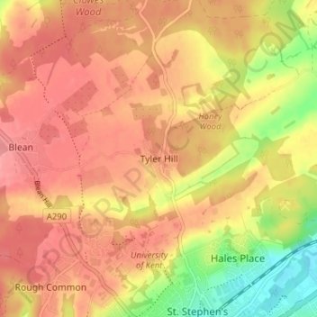 Carte topographique Tyler Hill, altitude, relief